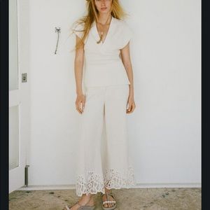 Zara Limited Edition Lace Trim Rustic Pants Size M